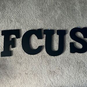 9” Black Block Hanging Capital Letters “FCUS” for Classroom Use with Wall Clock